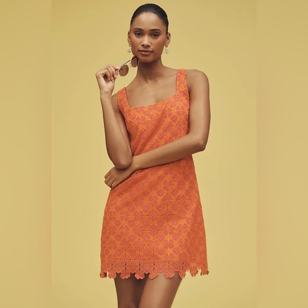 Maeve Square-Neck Mini Shift orange and pink Dress size M